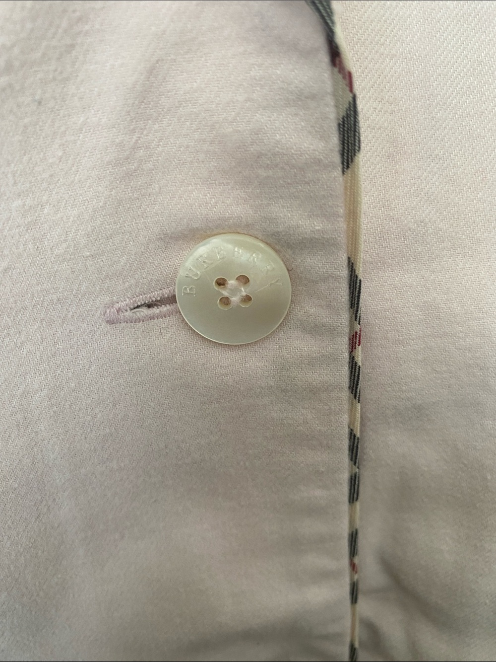 Burberry Pale Pink Button-Front Pajama Top with Signature Check Trim - Picture 3 of 8